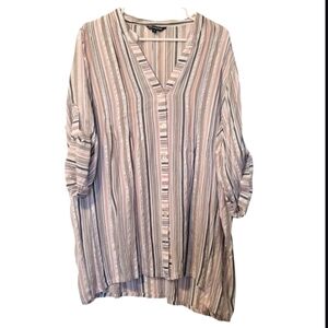 Club Z Metallic Silver Pink Striped V-Neck Blouse Plus Size 3x